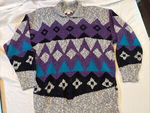 Vintage Sakura Sport Southwestern Sweater Made USA Cotton Blend Shoulder Pads